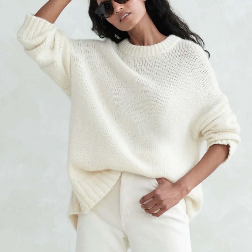 Jenni Kayne Ivory Baby Alpaca Wool Oversized Cropped Cocoon crewneck